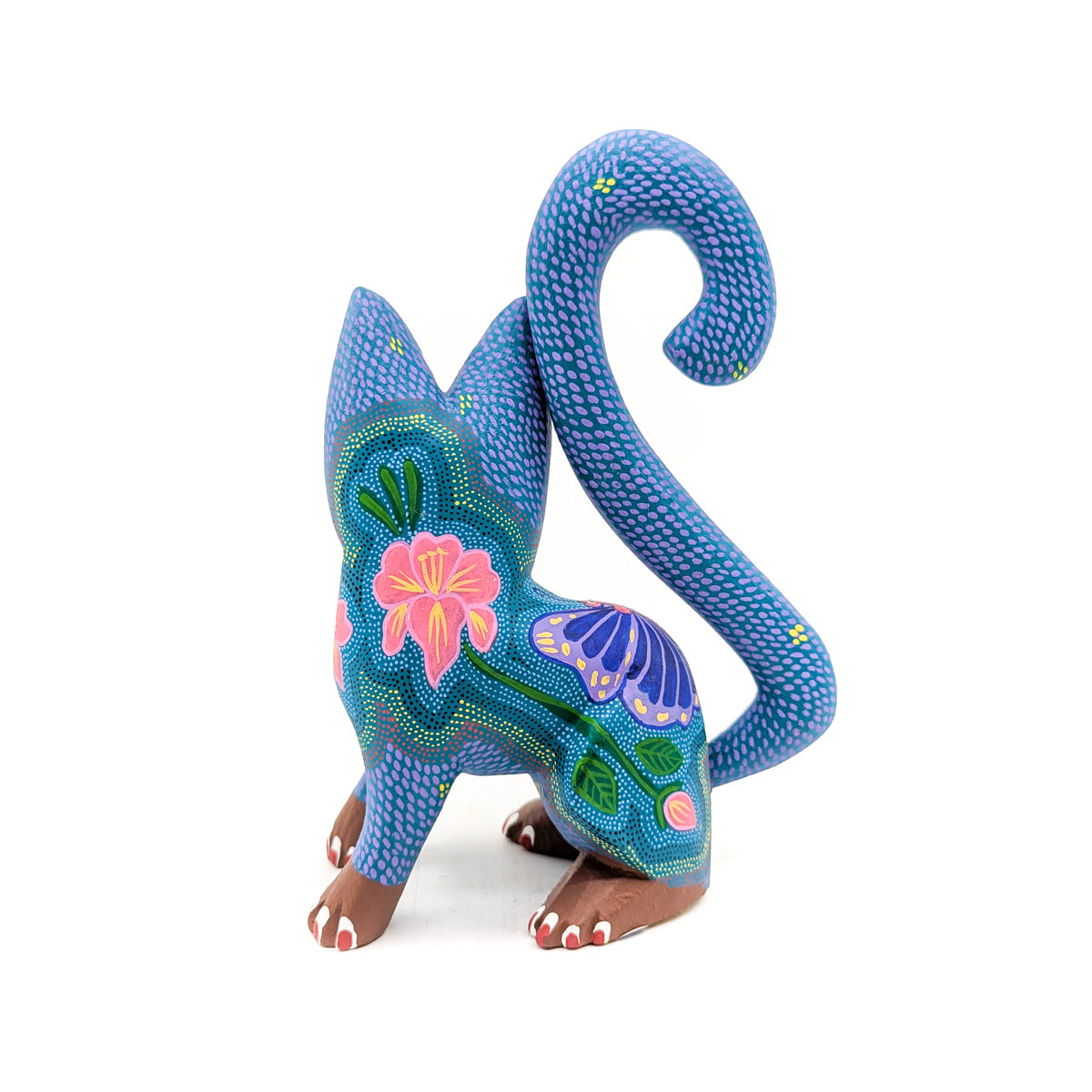 Intricately Blue and Teal Cat with Butterfly Detail