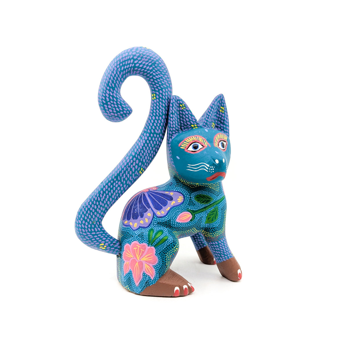 Intricately Blue and Teal Cat with Butterfly Detail