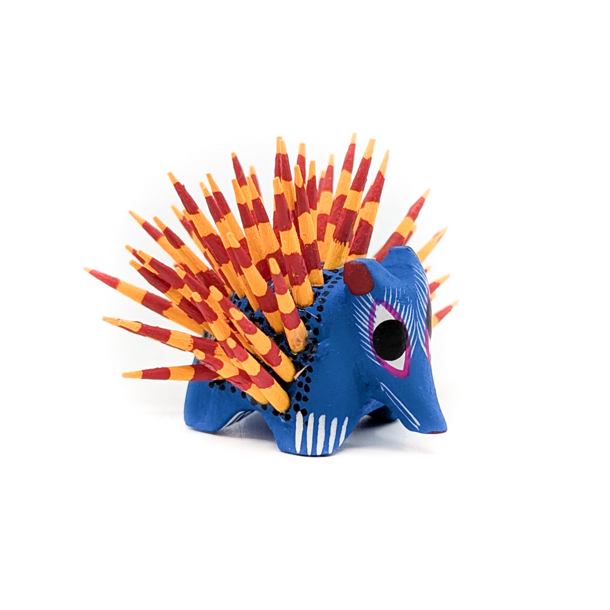 Blue Mini Porcupine with Orange and Red Quills