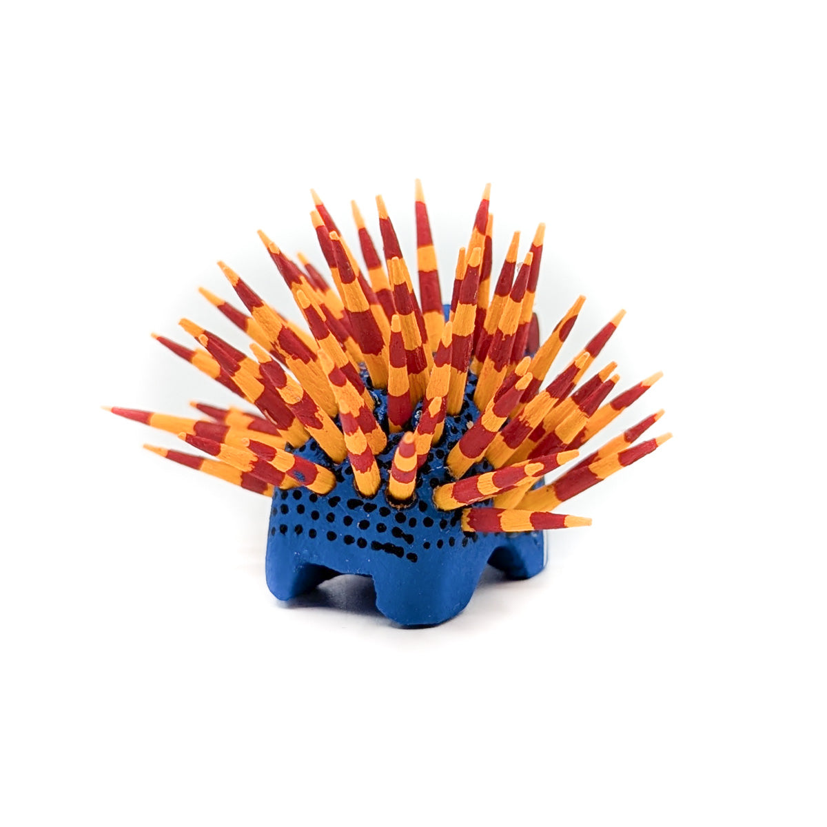 Blue Mini Porcupine with Orange and Red Quills