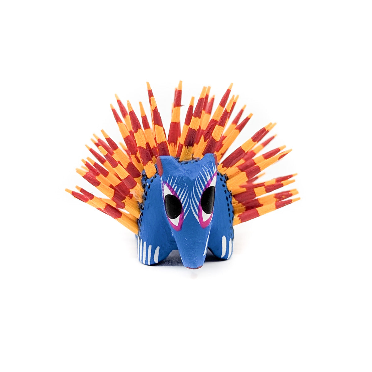 Blue Mini Porcupine with Orange and Red Quills