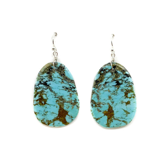 Wide Oval Kingman Turquoise Slab Earring