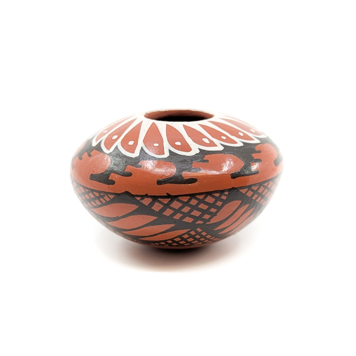 Clay Seed Pot with Black and White Feather Design