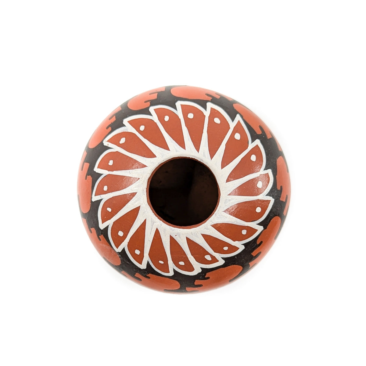 Clay Seed Pot with Black and White Feather Design