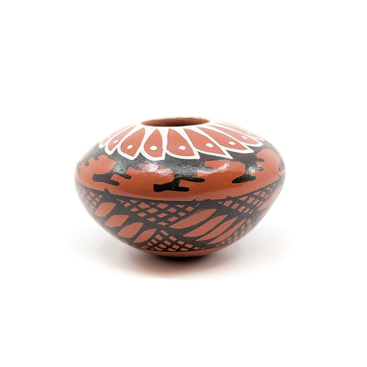 Clay Seed Pot with Black and White Feather Design