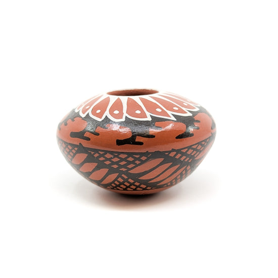 Clay Seed Pot with Black and White Feather Design