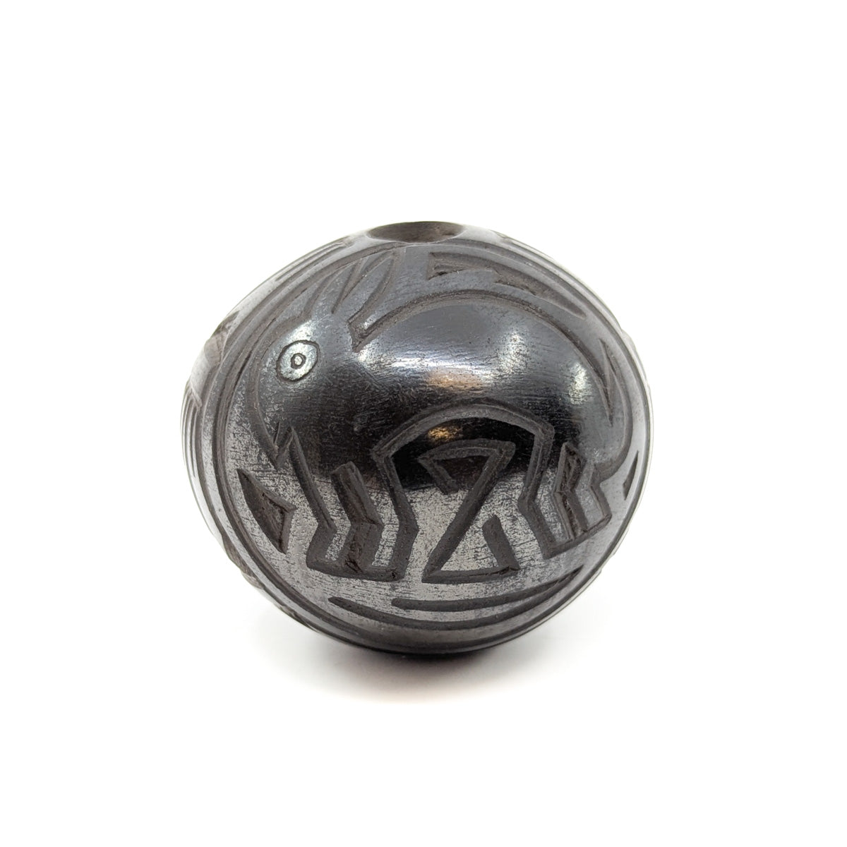 Black on Black Etched Rabbit Seed Pot
