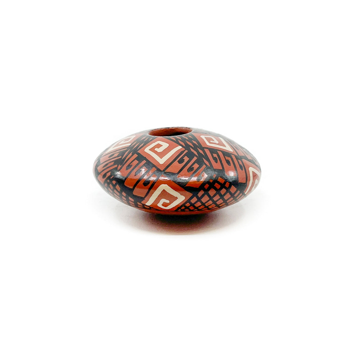 Mini Seed Pot with  White & Black Geometric Designs on Red Clay