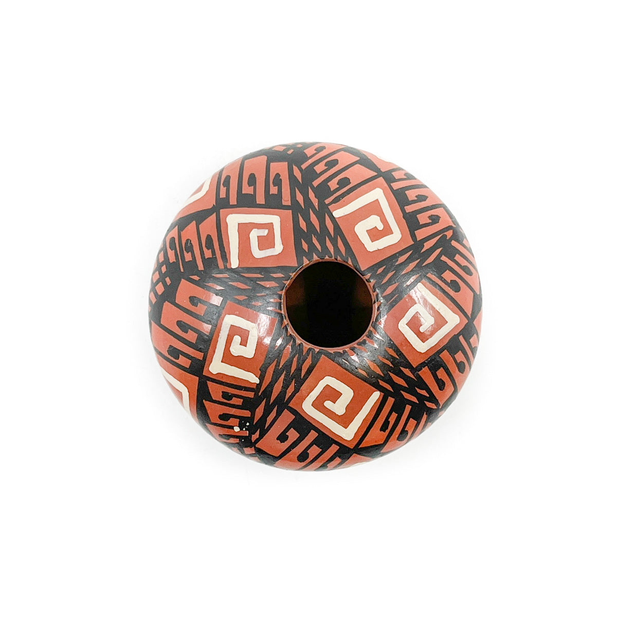 Mini Seed Pot with  White & Black Geometric Designs on Red Clay