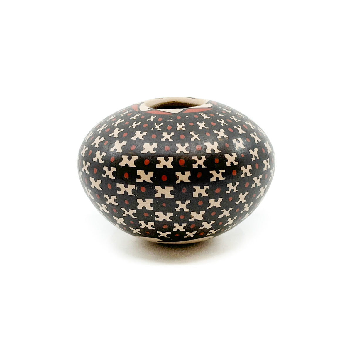 Mini Seed Pot with Black & Red Geometrics with Whirling Design Opening