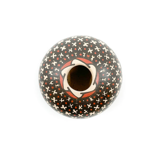 Mini Seed Pot with Black & Red Geometrics with Whirling Design Opening