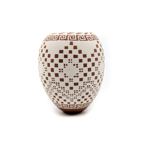 White Seed Pot with Clay Checkerboard Detail – Native-Seeds-Search