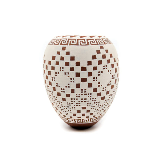 White Seed Pot with Clay Checkerboard Detail – Native-Seeds-Search