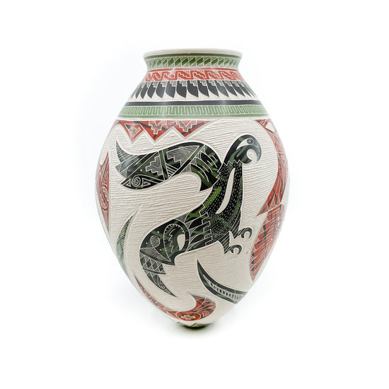 Large Pot with Dragonflies, Serpent, Lizard and Parrot Motif