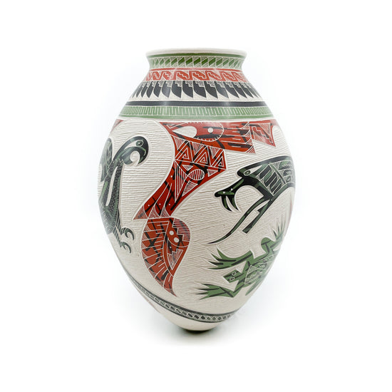 Load image into Gallery viewer, Large Pot with Dragonflies, Serpent, Lizard and Parrot Motif
