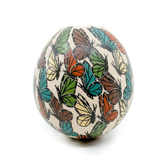 Multicolor Incised Butterflies on Large White Clay Pot