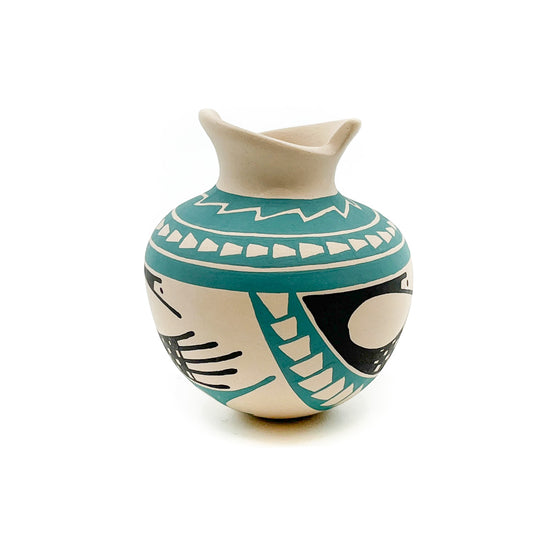 Small Vase with Turquoise & Black Designs on White Clay