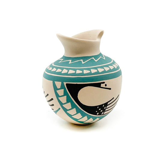 Small Vase with Turquoise & Black Designs on White Clay