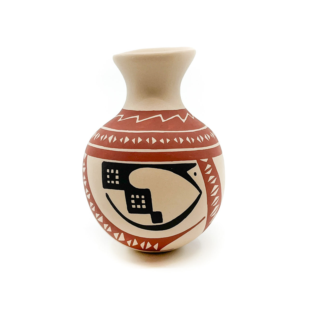 Small Vase with Red & Black Designs on White Clay