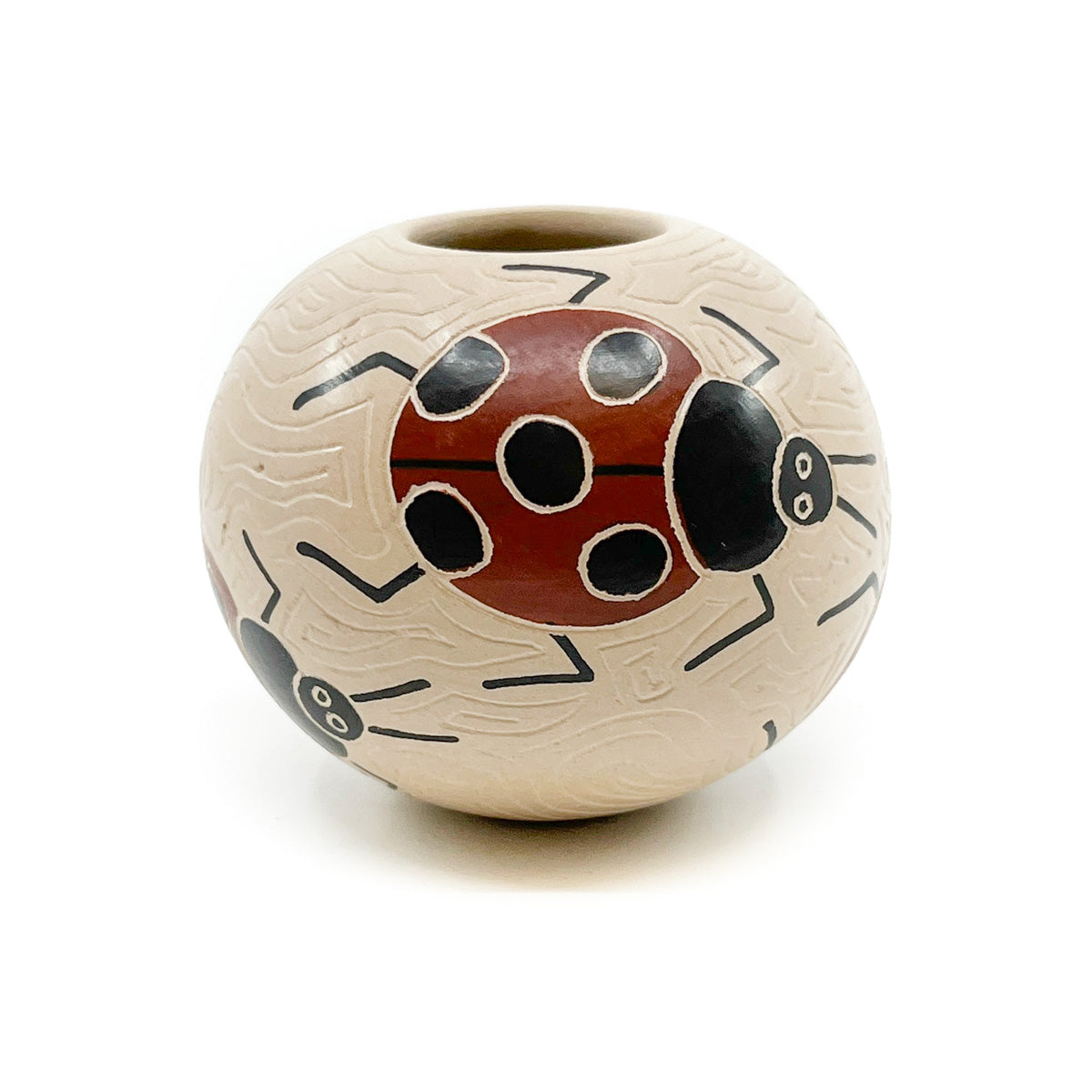 Seed Pot with Lady Bugs on White Clay