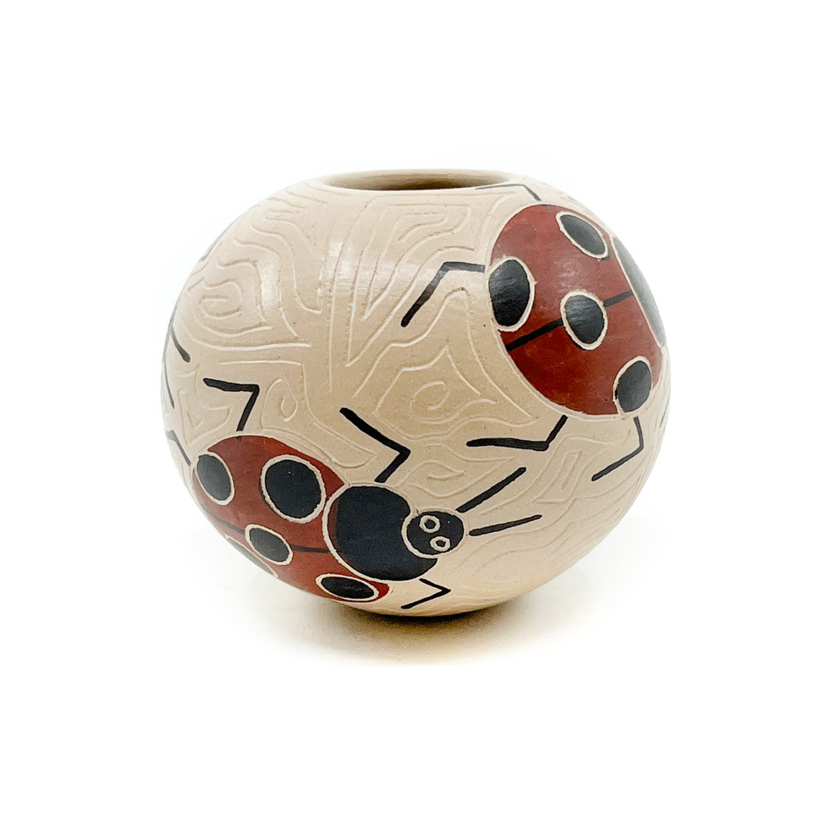 Seed Pot with Lady Bugs on White Clay