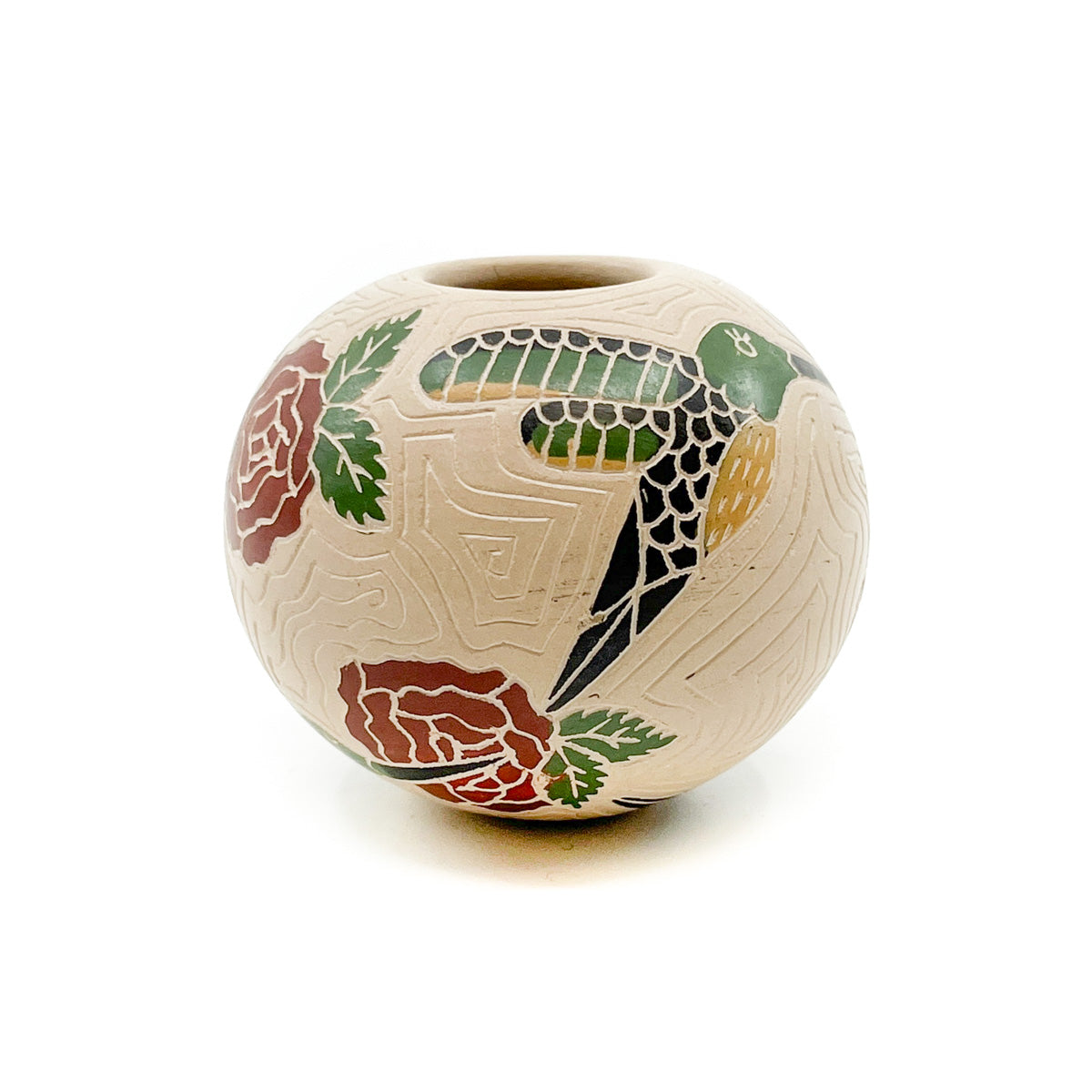 Seed Pot with Multi-colored Hummingbirds on White Clay
