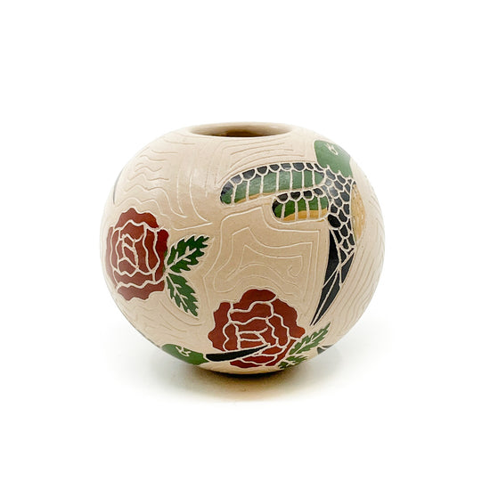 Seed Pot with Multi-colored Hummingbirds on White Clay