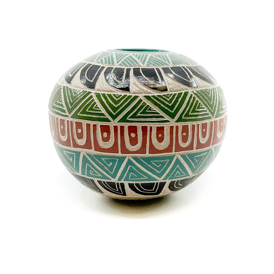 Load image into Gallery viewer, Seed Pot with Multi-colored Bands of Traditional Designs

