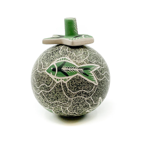 Lidded Green Seed Pot with Fish Motif