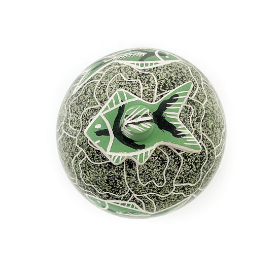Lidded Green Seed Pot with Fish Motif