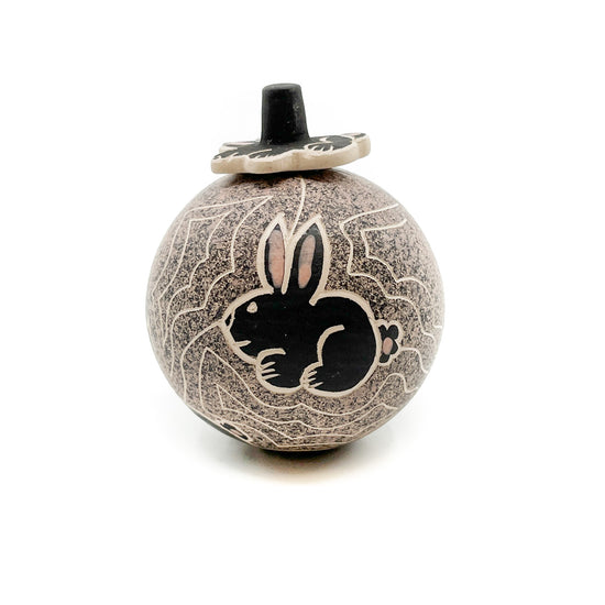 Lidded Seed Pot with Rabbits