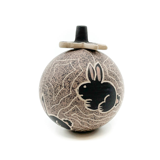 Lidded Seed Pot with Rabbits