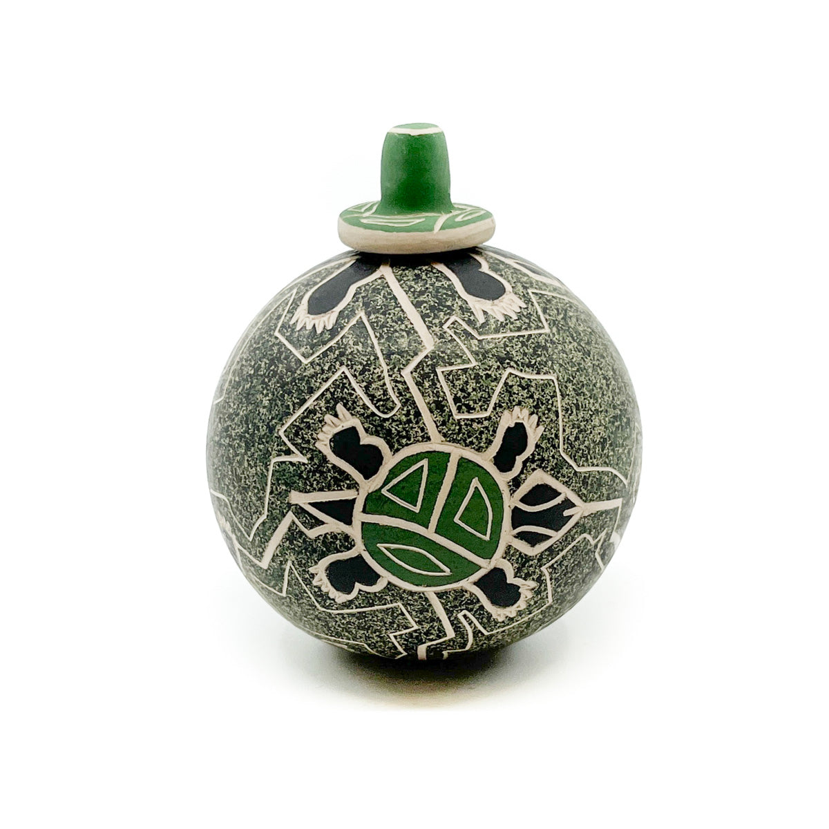 Load image into Gallery viewer, Lidded Green Seed Pot with Turtles
