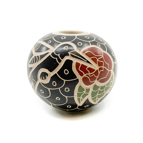 Load image into Gallery viewer, Mini Black and Ivory Seed Pot with Hummingbirds &amp;amp; Flowers
