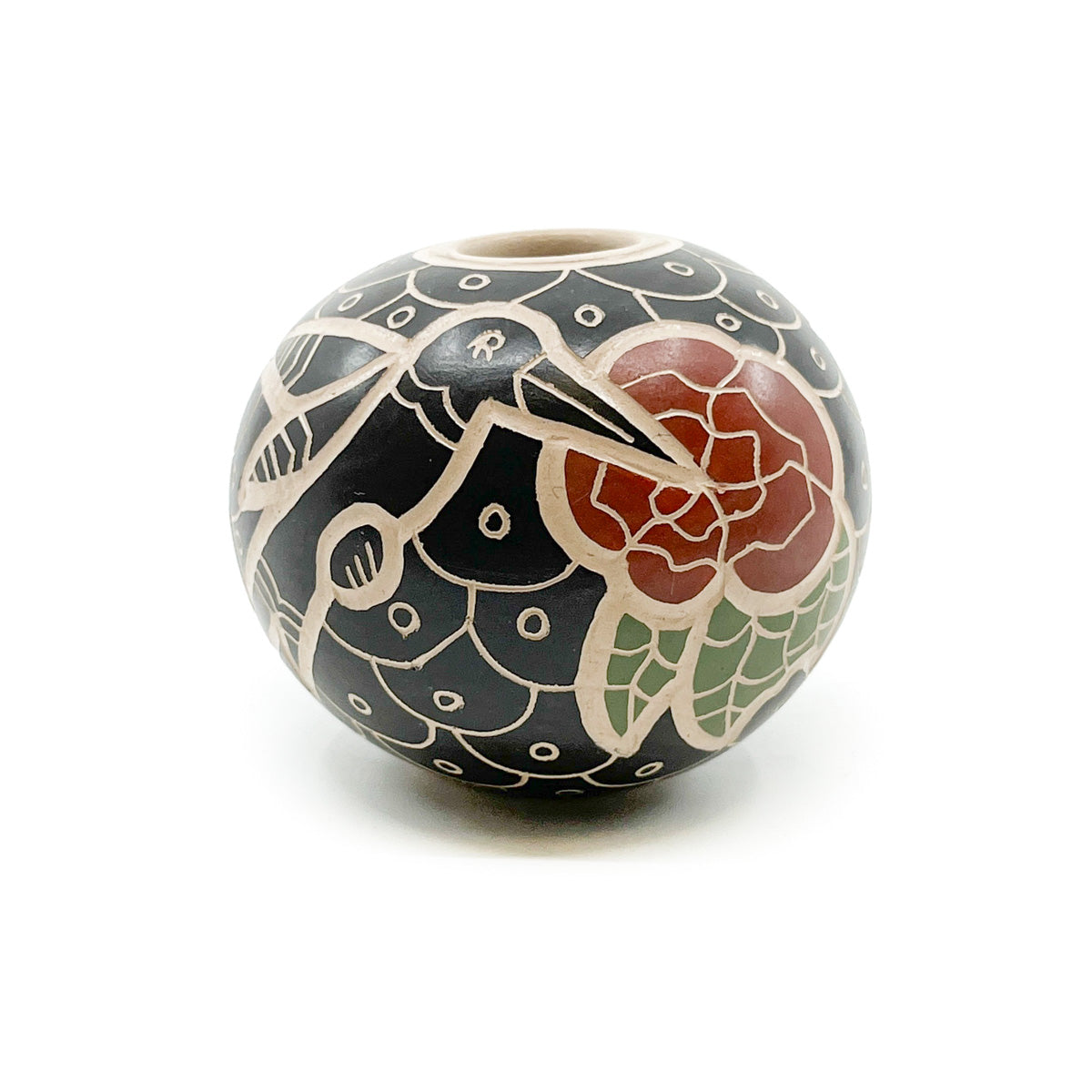 Load image into Gallery viewer, Mini Black and Ivory Seed Pot with Hummingbirds &amp;amp; Flowers

