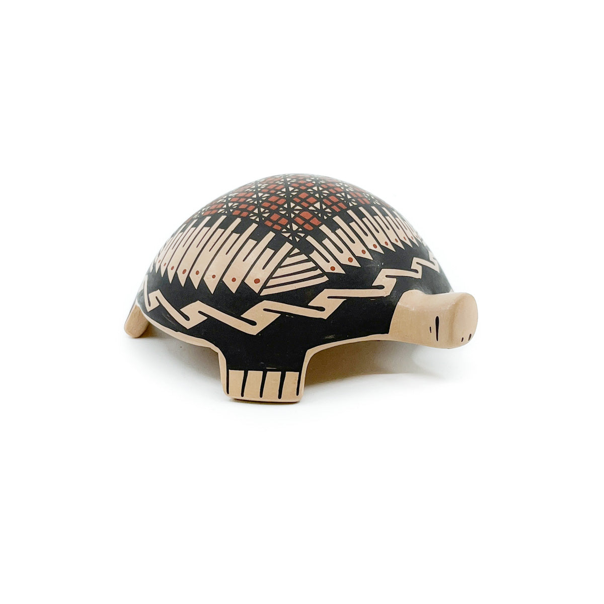 Small Turtle Sculpture with Checkerboard and Feather Motif