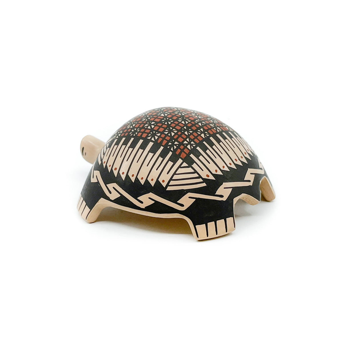 Small Turtle Sculpture with Checkerboard and Feather Motif