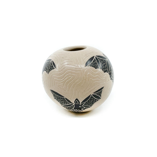 Small Pot with Bats on Incised White Background
