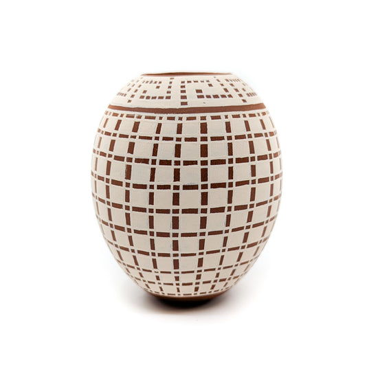 Buff on Clay Seed Pot with Geometric Motif