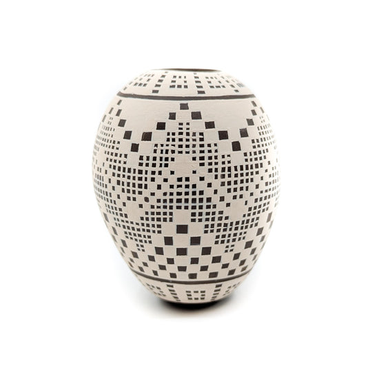 Buff and Brown Geometric Seed Pot