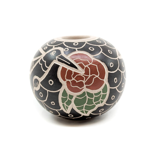 Black Seed Pot with Hummingbird Motif