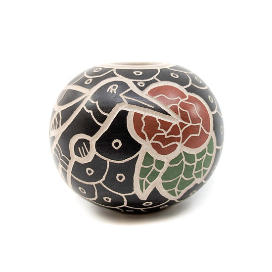 Black Seed Pot with Hummingbird Motif
