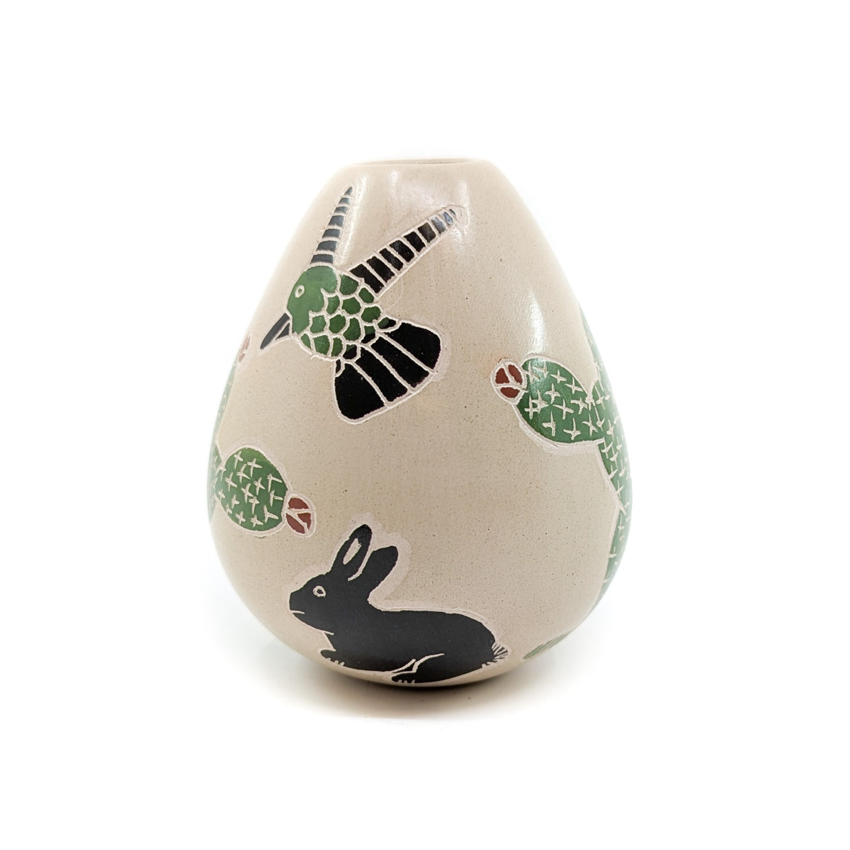 Desert Scene with Black Rabbit and Hummingbird