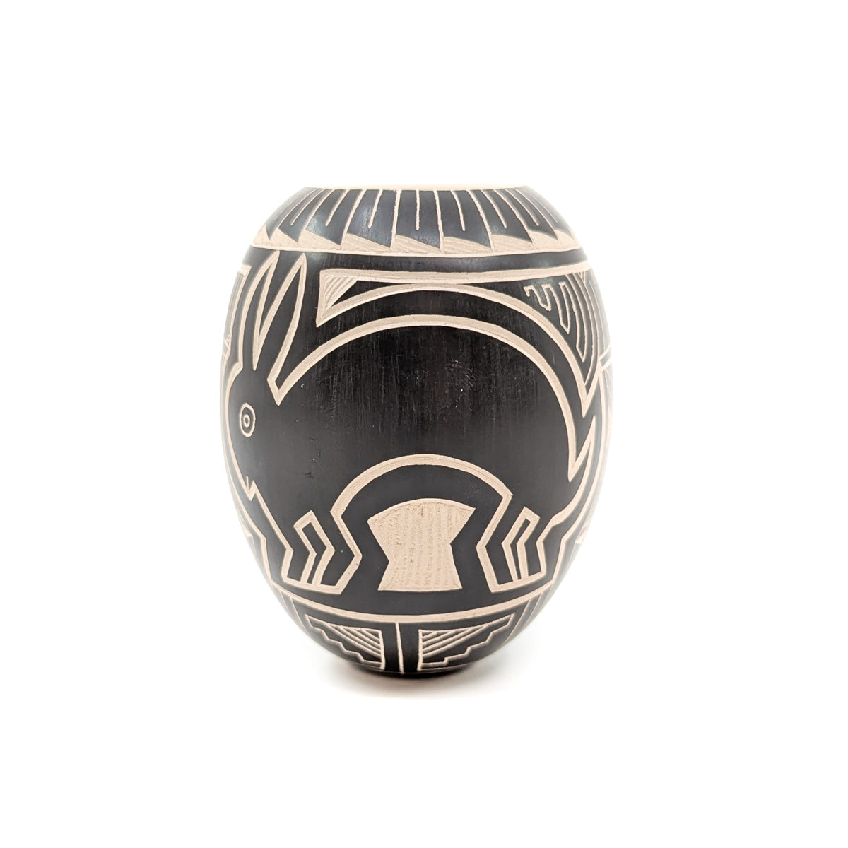 Black and White Etched Mimbres Rabbit Seed Pot