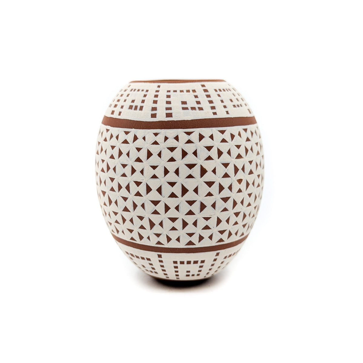 Seed Pot with Buff and Clay Geometric Pattern