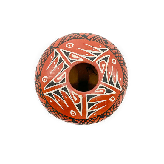 Load image into Gallery viewer, Red and Black Seed Pot with Traditional Geometric Designs
