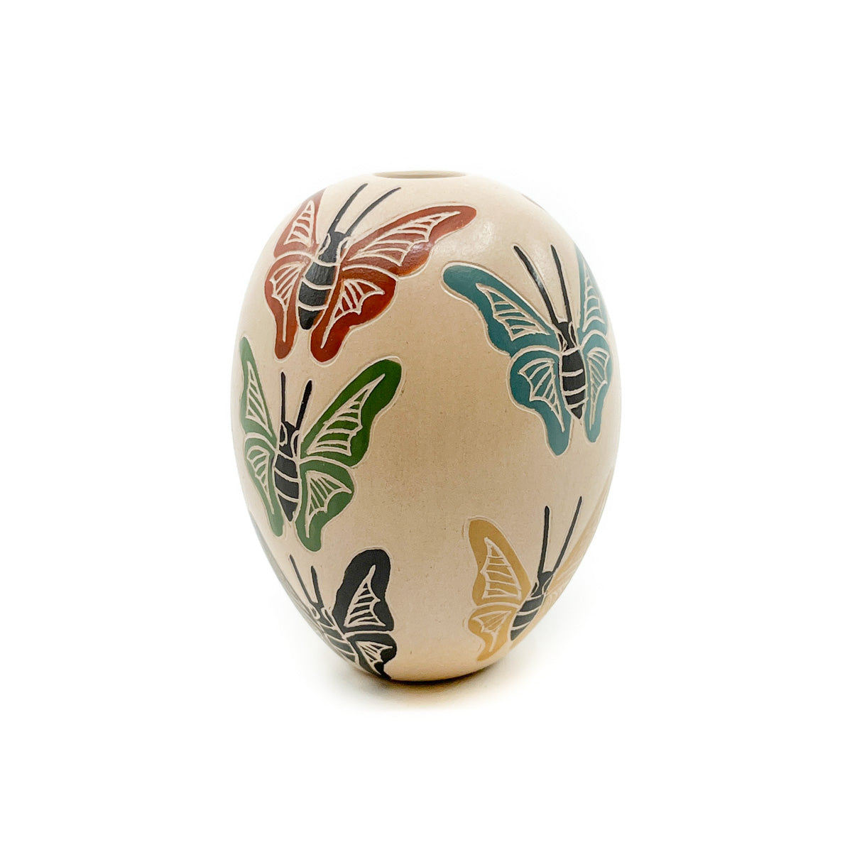 Seed Pot with Multi-colored Butterflies on White Clay