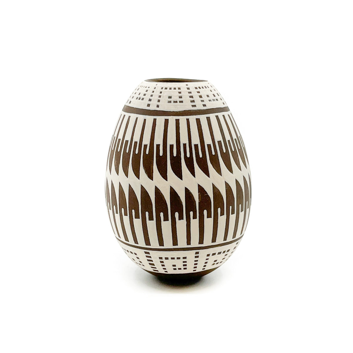 Feather Patterned White on Brown Pot