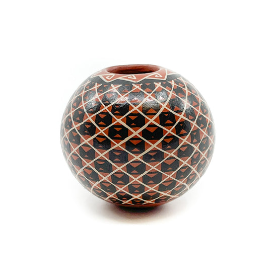 Black and White Geometric Seed Pot on Red Clay