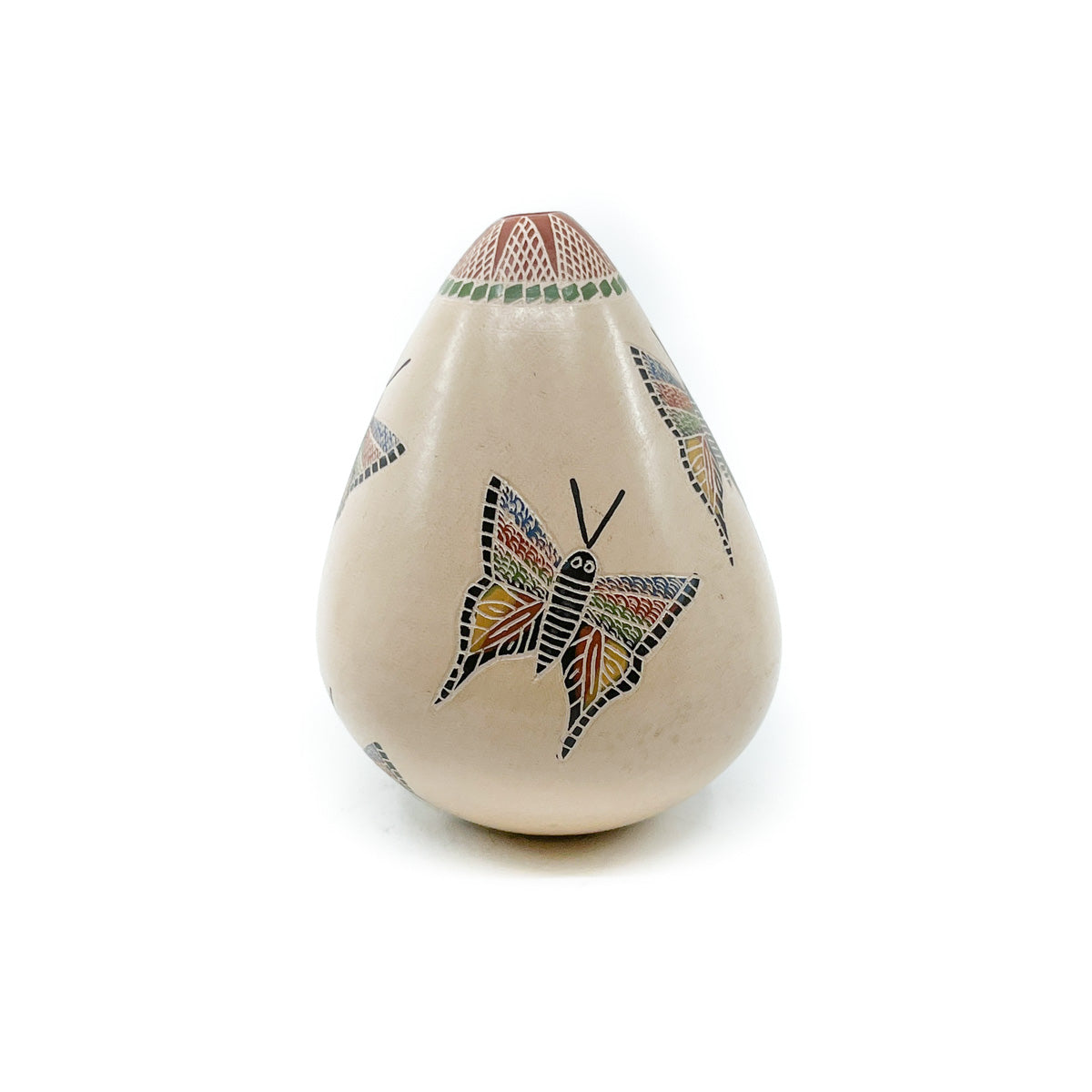Small Raindrop Shaped Pot with Multi Colored Butterflies
